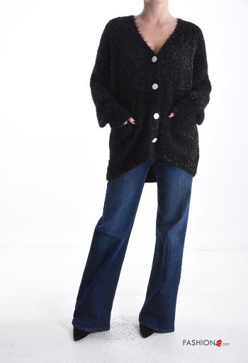 Lurex Strickpullover aus Baumwolle mit Knöpfen mit Taschen - ph 5