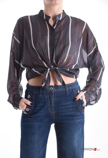 Camisa manga comprida às riscas com botões