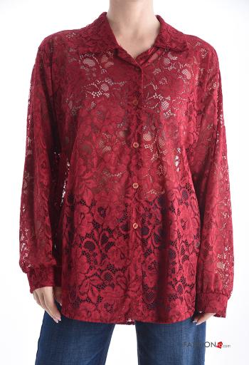 Camicia con colletto pizzo maniche lunghe Fantasia ricamata con bottoni