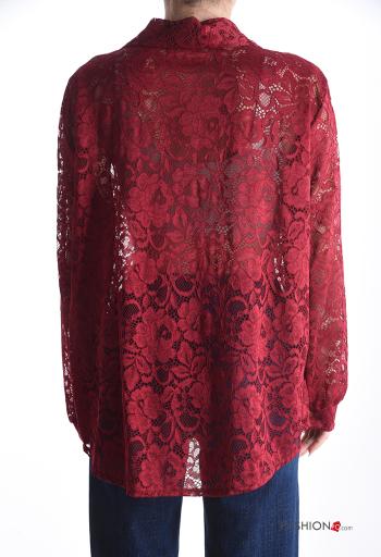 Camicia con colletto pizzo maniche lunghe Fantasia ricamata con bottoni - ph 2
