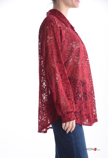 Camicia con colletto pizzo maniche lunghe Fantasia ricamata con bottoni - ph 3
