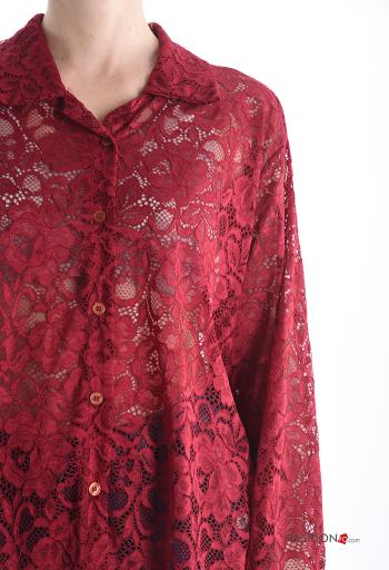 Camicia con colletto pizzo maniche lunghe Fantasia ricamata con bottoni - ph 4
