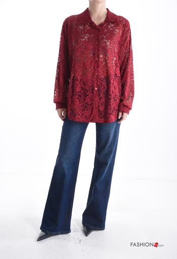 Camicia con colletto pizzo maniche lunghe Fantasia ricamata con bottoni - ph 5