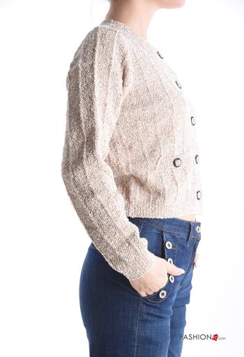 lange ärmel u-boot ausschnitt Strickjacke mit Knöpfen - ph 3