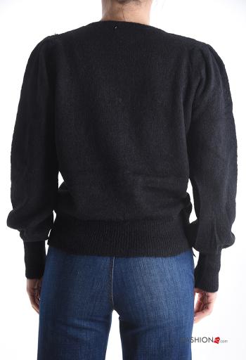 long sleeve crew neck Cardigan with buttons with rhinestones - ph 2