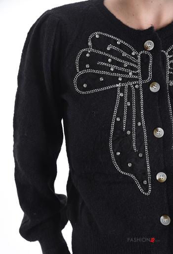long sleeve crew neck Cardigan with buttons with rhinestones - ph 4