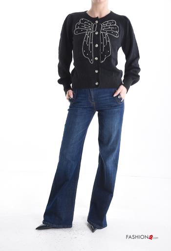 long sleeve crew neck Cardigan with buttons with rhinestones - ph 5