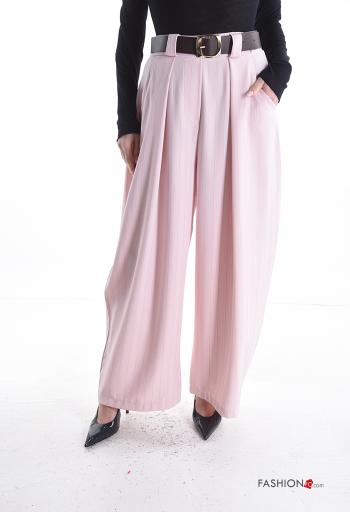 Calças wide leg às riscas com cinto com bolsos com elástico