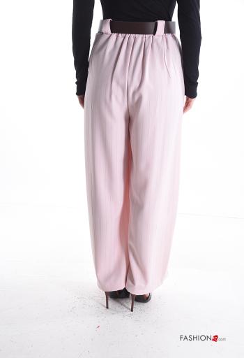 Calças wide leg às riscas com cinto com bolsos com elástico - ph 2