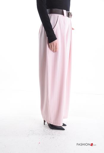 Calças wide leg às riscas com cinto com bolsos com elástico - ph 3