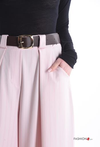 Calças wide leg às riscas com cinto com bolsos com elástico - ph 4