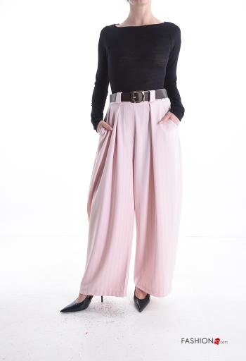 Calças wide leg às riscas com cinto com bolsos com elástico - ph 5