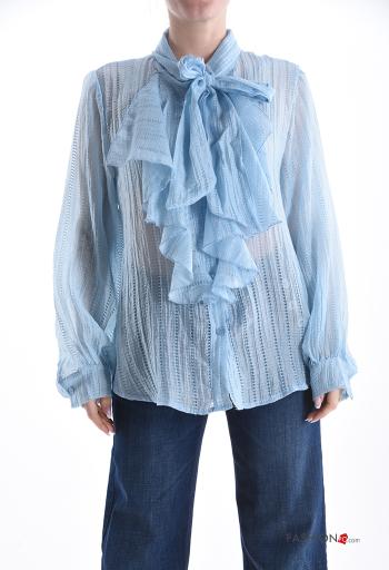 Camisa manga comprida Padrão bordado com botões com laço - ph 1