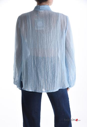 Camisa manga comprida Padrão bordado com botões com laço - ph 2