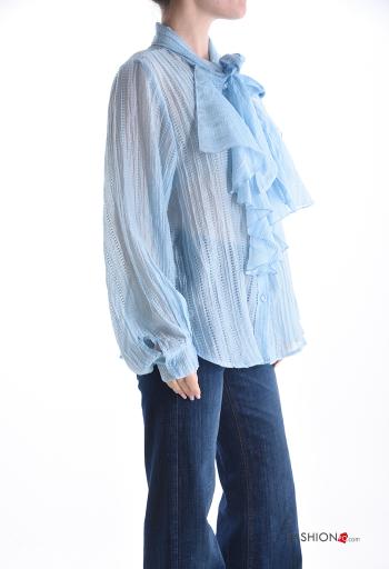 Camisa manga comprida Padrão bordado com botões com laço - ph 3