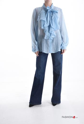 Camisa manga comprida Padrão bordado com botões com laço - ph 5