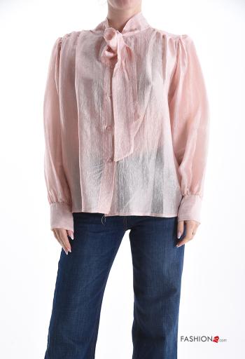 Camisa manga comprida com botões com laço