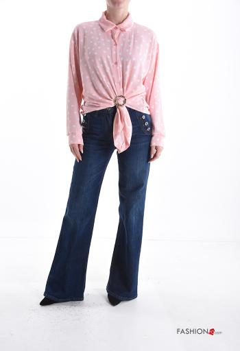 Camisa manga comprida com fivela com gola Padrão bolas com botões - ph 5