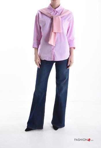 Camisa em Algodão manga comprida com gola às riscas com botões com nó - ph 5