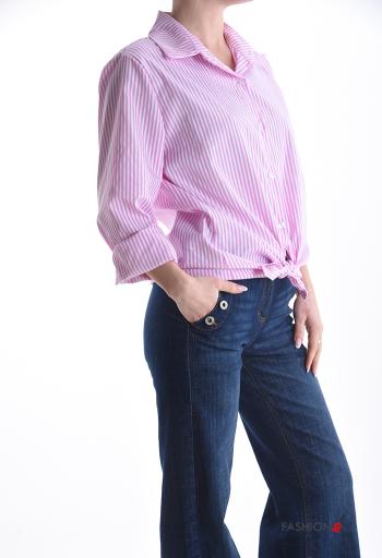 Camisa em Algodão manga comprida com gola às riscas com botões - ph 3