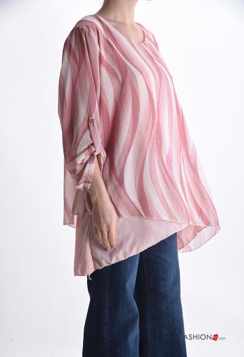 Túnica assimétrico chiffon gola redonda Padrão optical com forro - ph 3