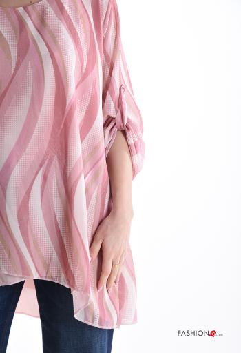 Túnica assimétrico chiffon gola redonda Padrão optical com forro - ph 4