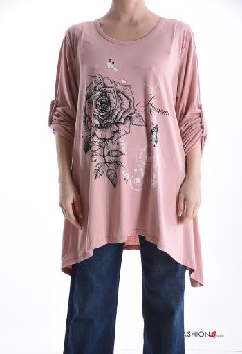 Túnica oversize gola redonda Padrão Estampado