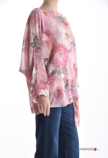 Blusa chiffon manga comprida gola redonda Floral com forro com nó - ph 3
