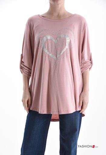 Maglietta a manica lunga girocollo Fantasia cuore maniche a tre quarti