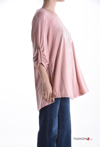 Maglietta a manica lunga girocollo Fantasia cuore maniche a tre quarti - ph 3