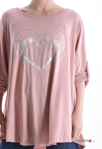 Maglietta a manica lunga girocollo Fantasia cuore maniche a tre quarti - ph 4
