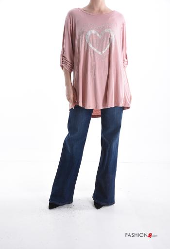 Maglietta a manica lunga girocollo Fantasia cuore maniche a tre quarti - ph 5