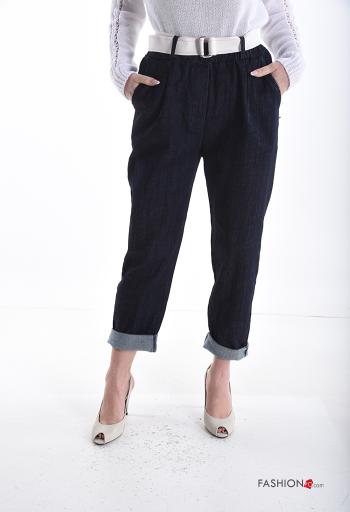 Calças de ganga em Algodão com botões com cinto com bolsos - ph 1