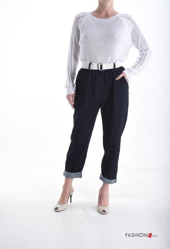 Calças de ganga em Algodão com botões com cinto com bolsos - ph 5