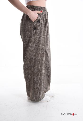 Pantalone wide leg Fantasia tartan con elastico con bottoni con tasche - ph 3