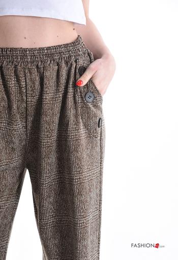 Pantalone wide leg Fantasia tartan con elastico con bottoni con tasche - ph 4