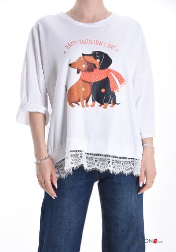 T-shirt in Cotone pizzo