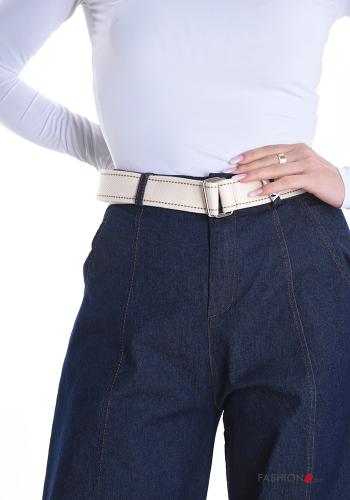 Hose aus Baumwolle mit Gürtel mit Reißverschluss mit Taschen mit Knöpfen - ph 4