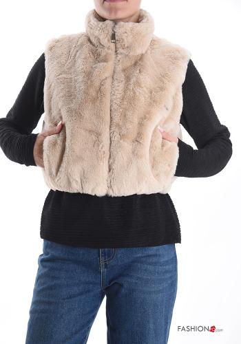 faux fur Gilet with pockets with zip - ph 1