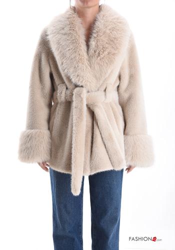 faux fur Coat with belt with pockets - ph 1