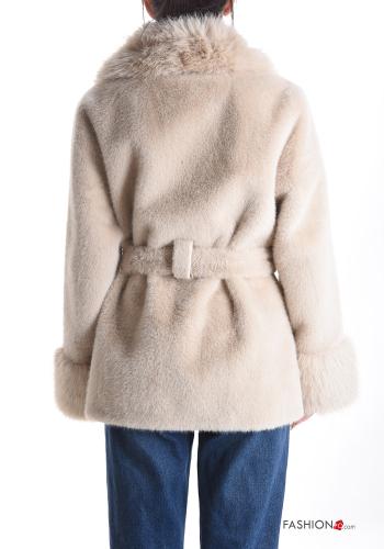faux fur Coat with belt with pockets - ph 2