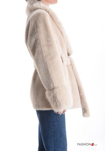 faux fur Coat with belt with pockets - ph 3