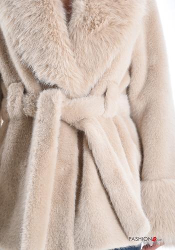 faux fur Coat with belt with pockets - ph 4