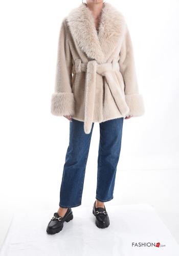 faux fur Coat with belt with pockets - ph 5