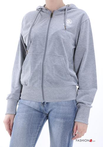 Felpa in Cotone con zip con tasche con cappuccio - ph 1