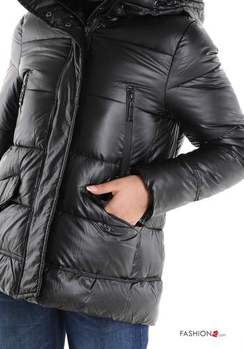 Puffer Jacket with buttons with pockets with hood with zip - ph 4