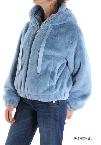 faux fur Jacket with pockets with hood with zip - ph 3