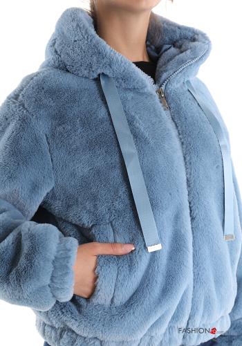 faux fur Jacket with pockets with hood with zip - ph 4