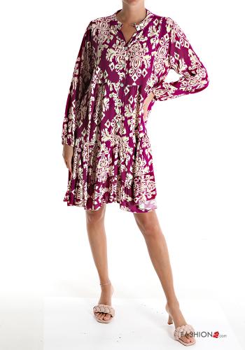 Patterned Dress with flounces with buttons - ph 1