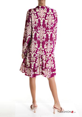 Patterned Dress with flounces with buttons - ph 2